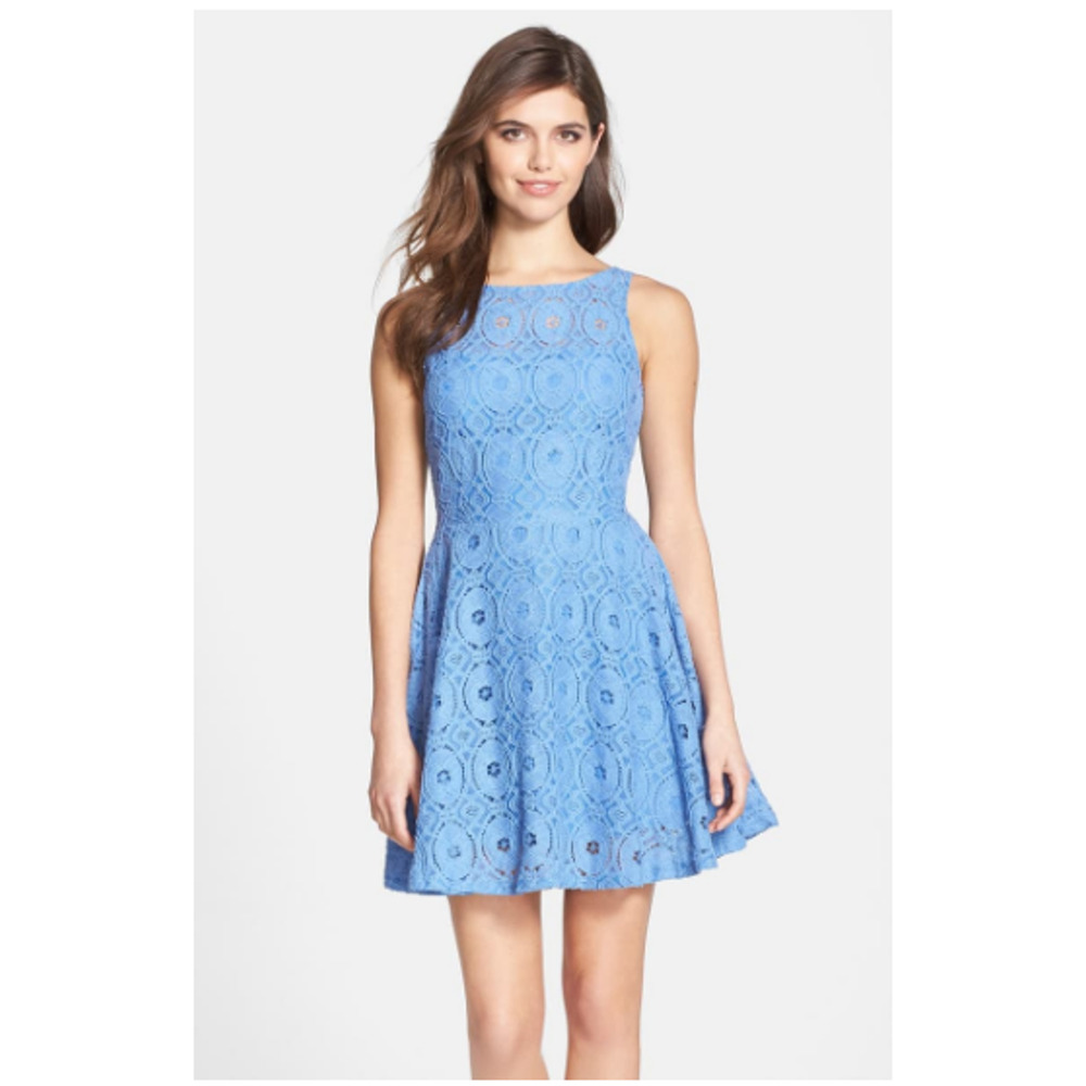 BB Dakota Renley Lace Fit & Flare Dress Light Blue Size 6